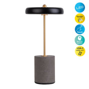 Timeless Black Metal and Concrete LED Table Lamp, Artisan Crafted