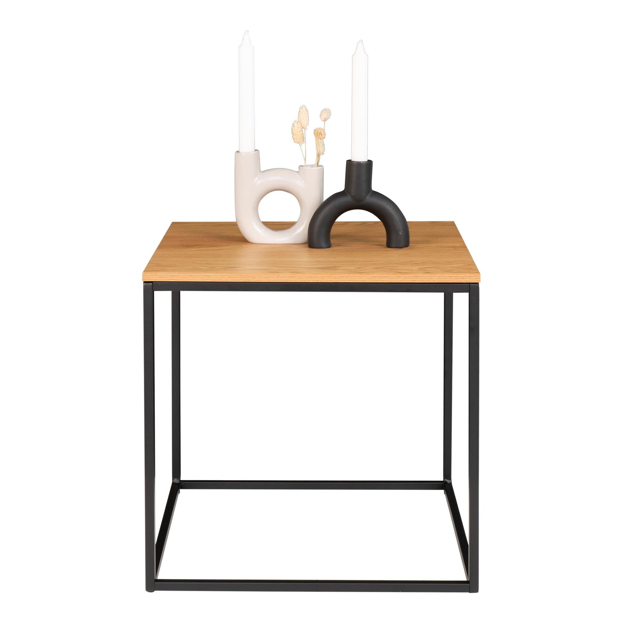 Vita Side Table - Side table, oak look, black frame 45x45x45 cm
