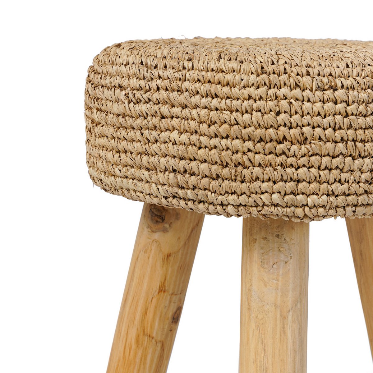 Teak & raffia woven stool