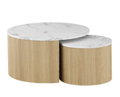 Elvik Sofatisch-Set – beiger Stein & helles Holz
