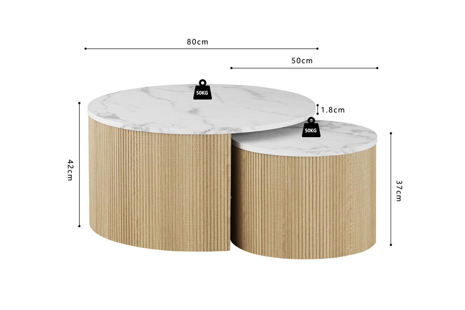 Elvik Sofatisch-Set – beiger Stein & helles Holz