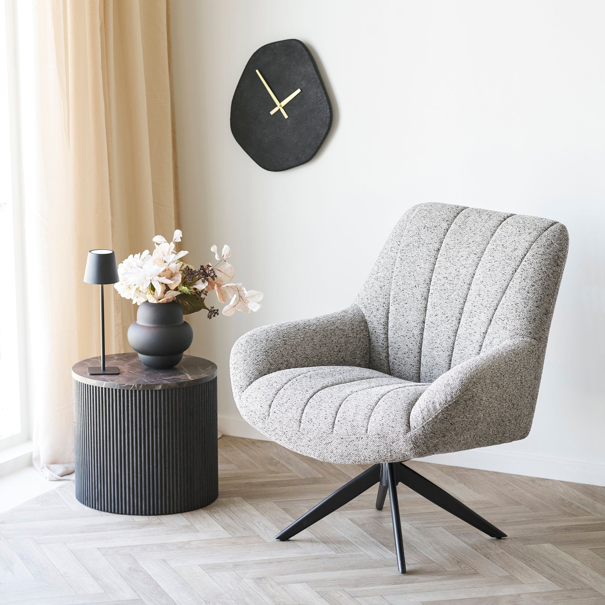 Vienna Wall Clock - Wall clock, organic form, cement, black, silent movement 38x45 cm