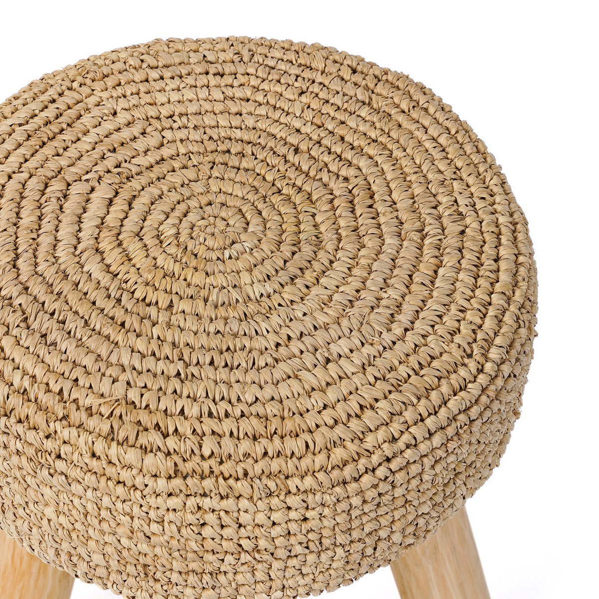 Teak & raffia woven stool