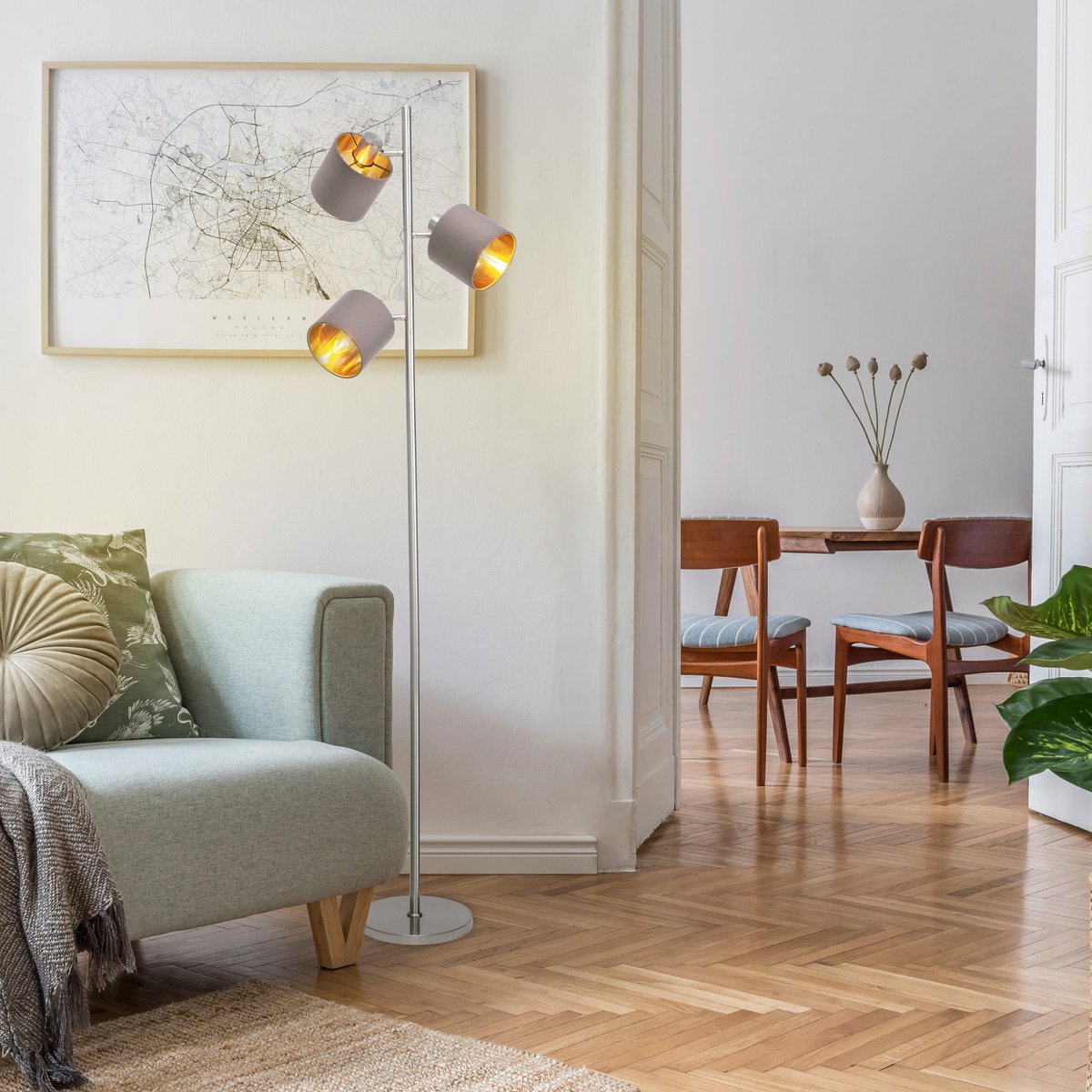 Handcrafted Luxury Metal Floor Lamp with Artisan Fabric Shades