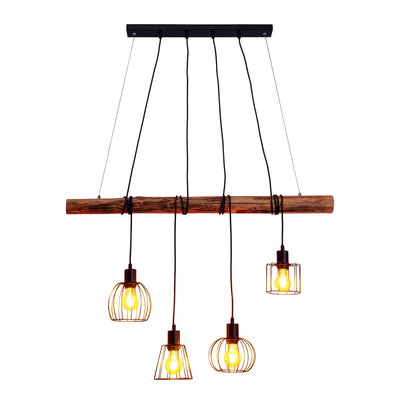 Ovara schwarze Metall- und Holz-Hängeleuchte