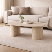 Elvyn ovaler Wohnzimmertisch mit beigem Travertin