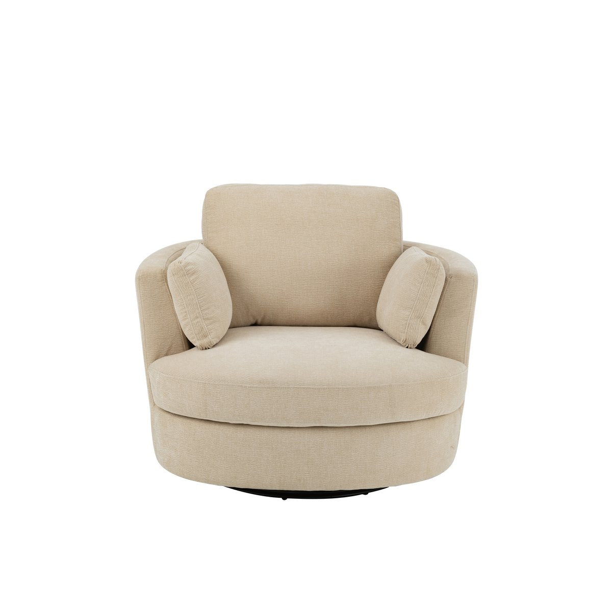 Chélu Luxe Swivel Armchair – Beige Textile & Wood