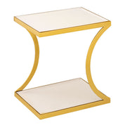 Handcrafted Luxury White Side Table with Gold Metal Design