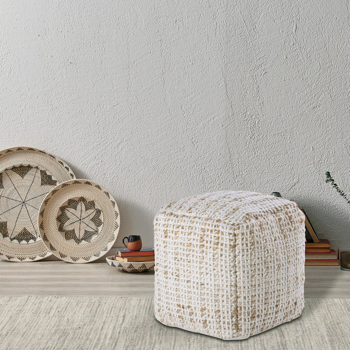 Jute & wool cube pouf