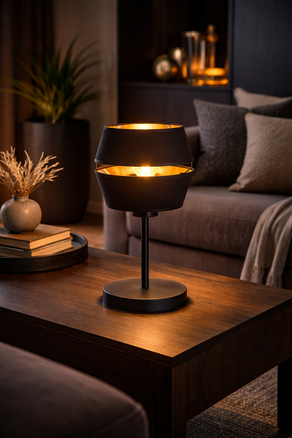 LUNOR Schwarze Gold Tischlampe