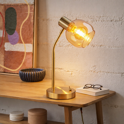 Tischlampe aus bernsteinfarbenem Glas